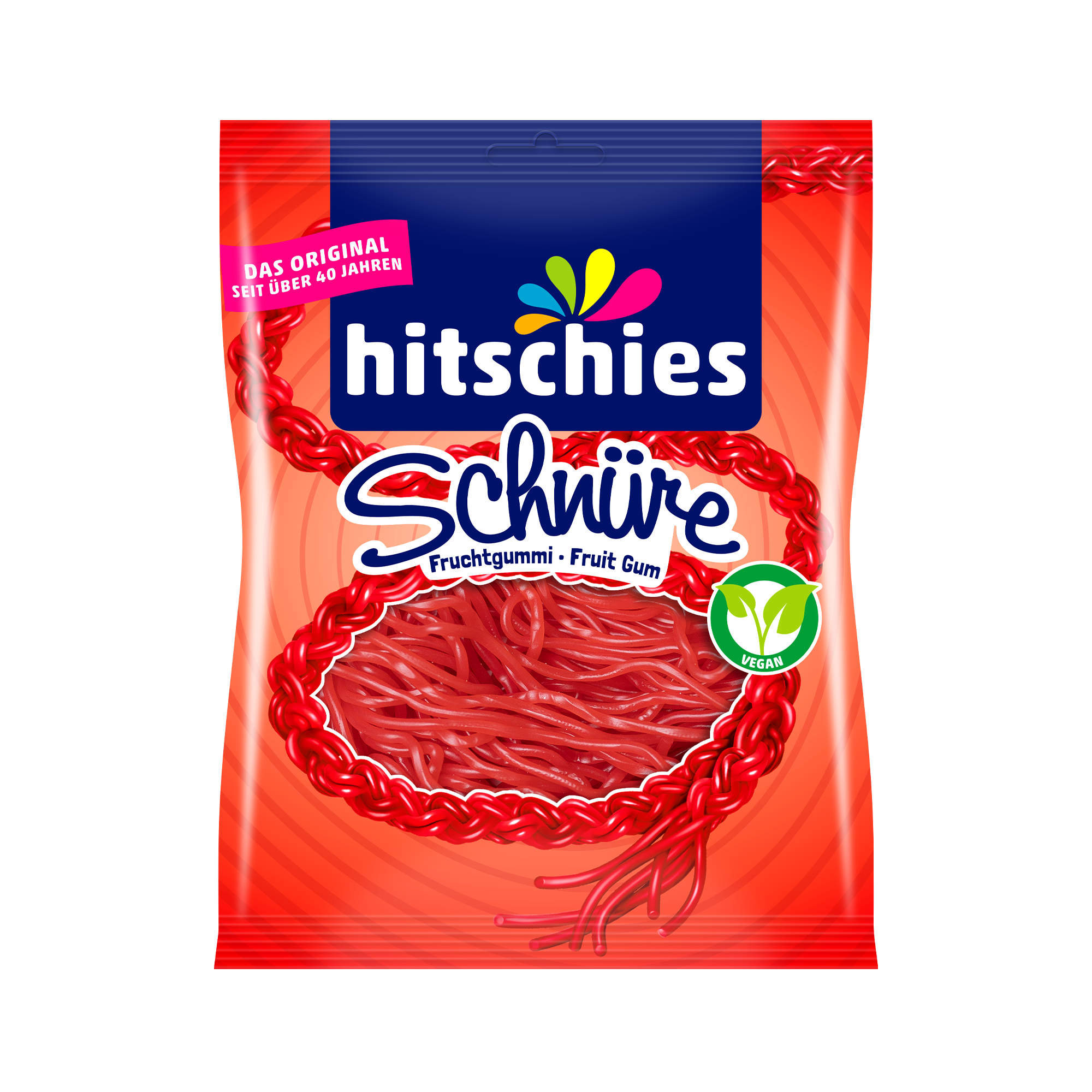 hitschler-hitschies-Schnuere-Erdbeer-vegan-125g-frontofpack-suessigkeiten (1) Lacets Fraise 125 g – Image 1